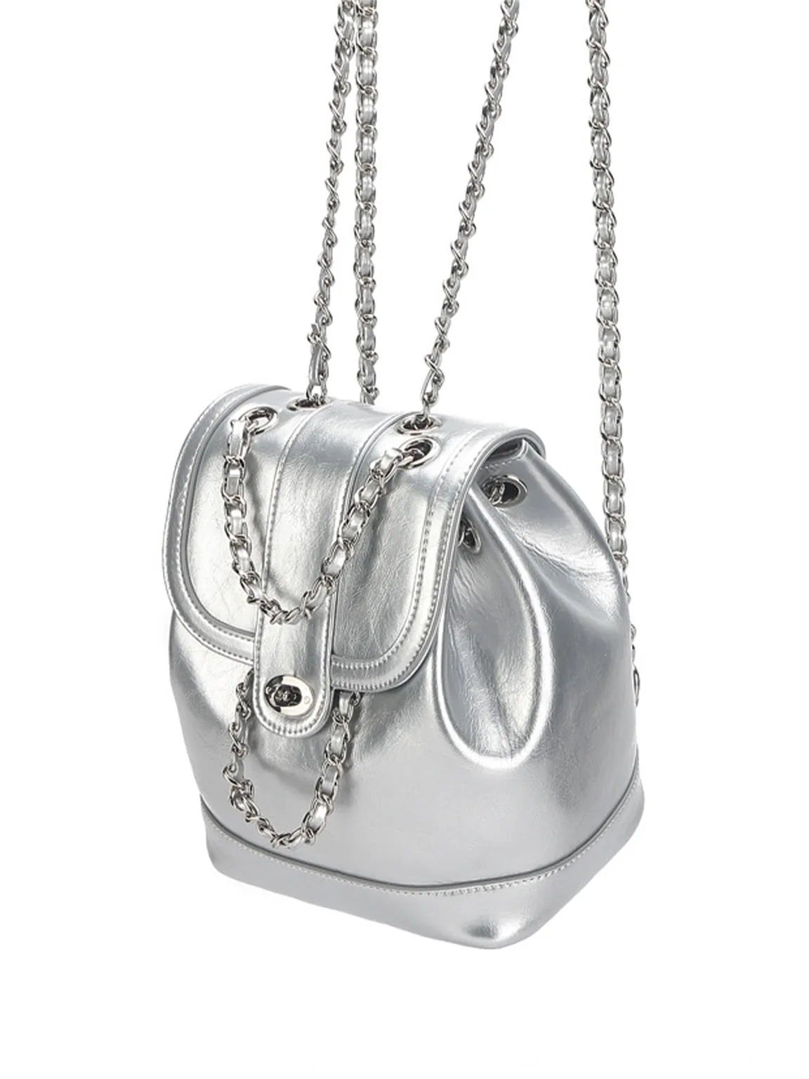 Leather Mini Back Pack Silver Chain Strap Flap Shoulder Bag