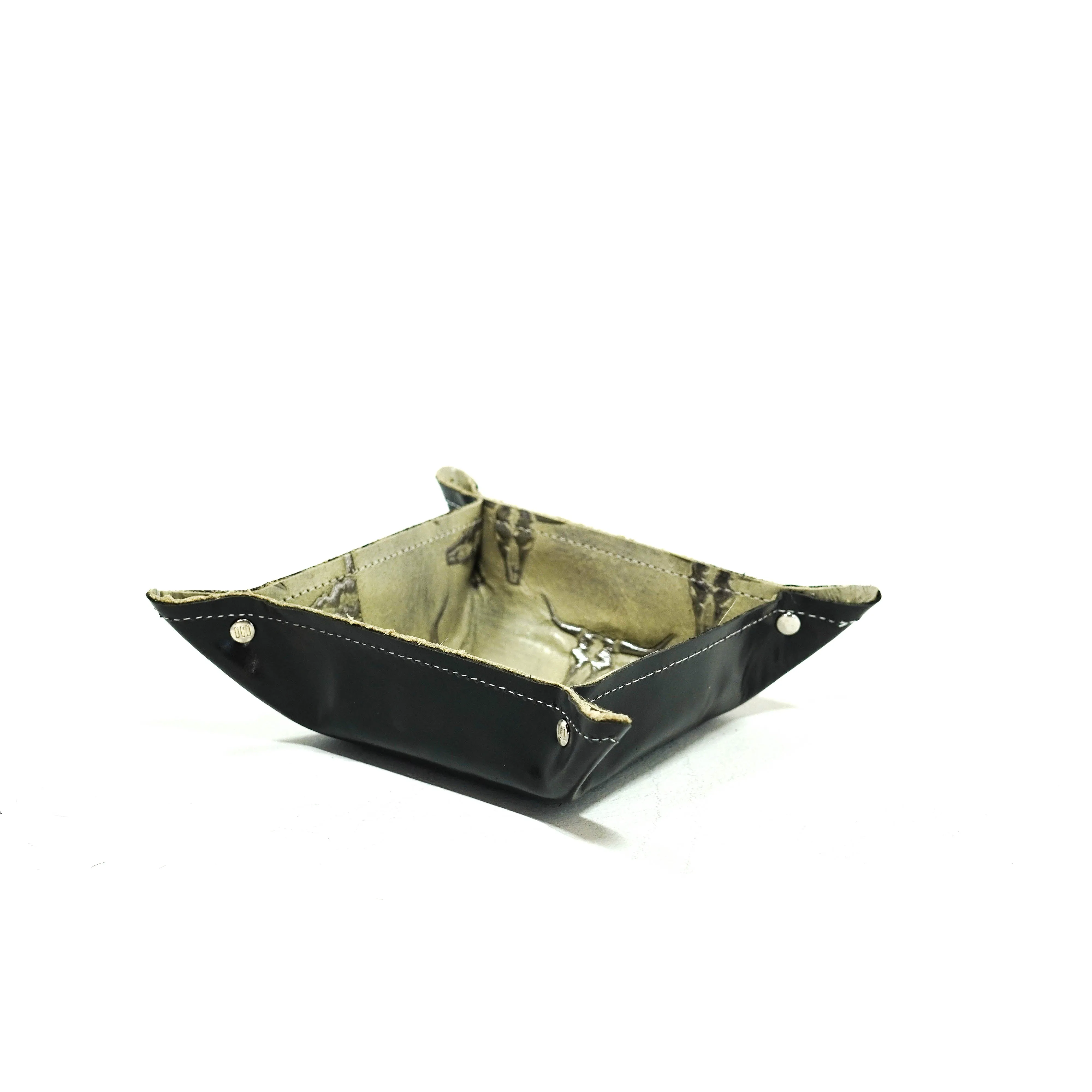 Mini Tray - Glossed Lead Leather w/ Ghost Skulls